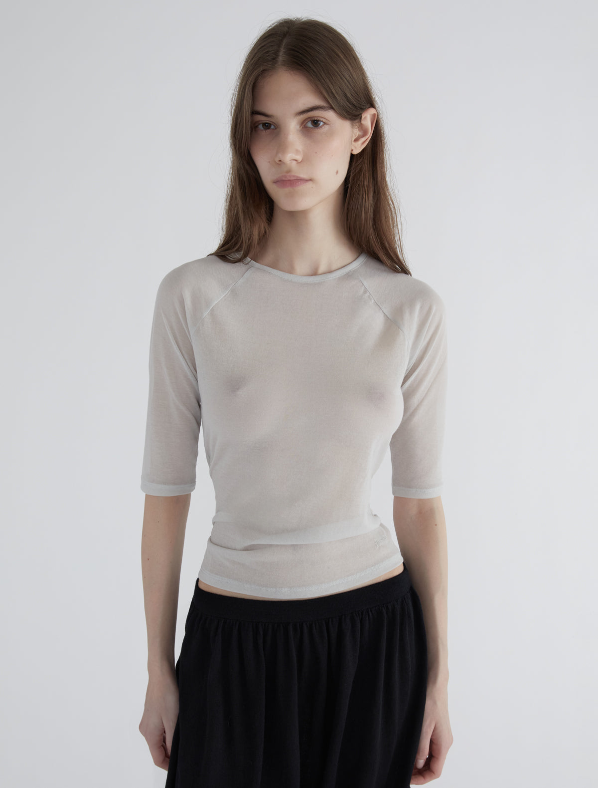 Pia elbow length top sheer fabric grey