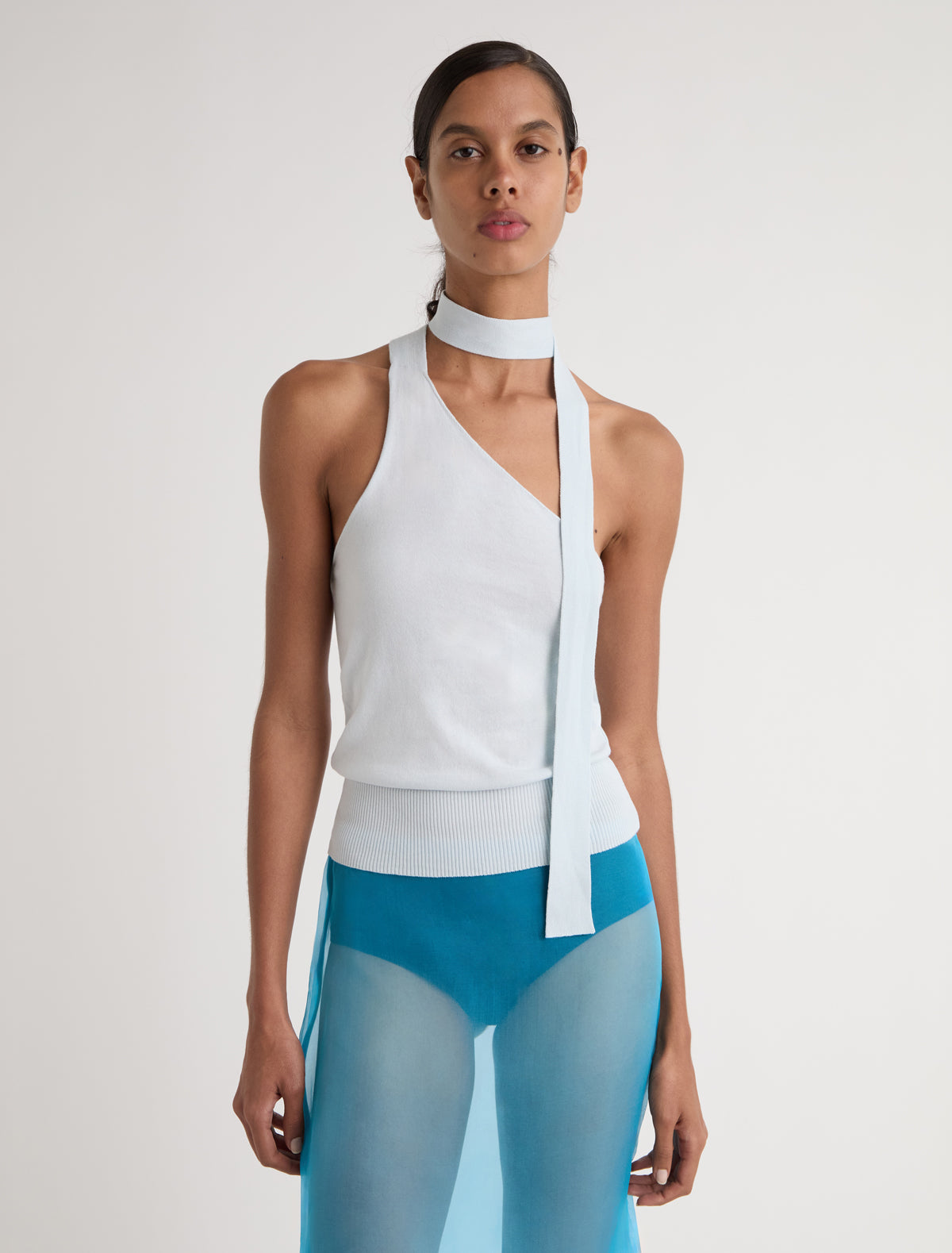 Ali knitted top with a scarf style rolled collar lightblue