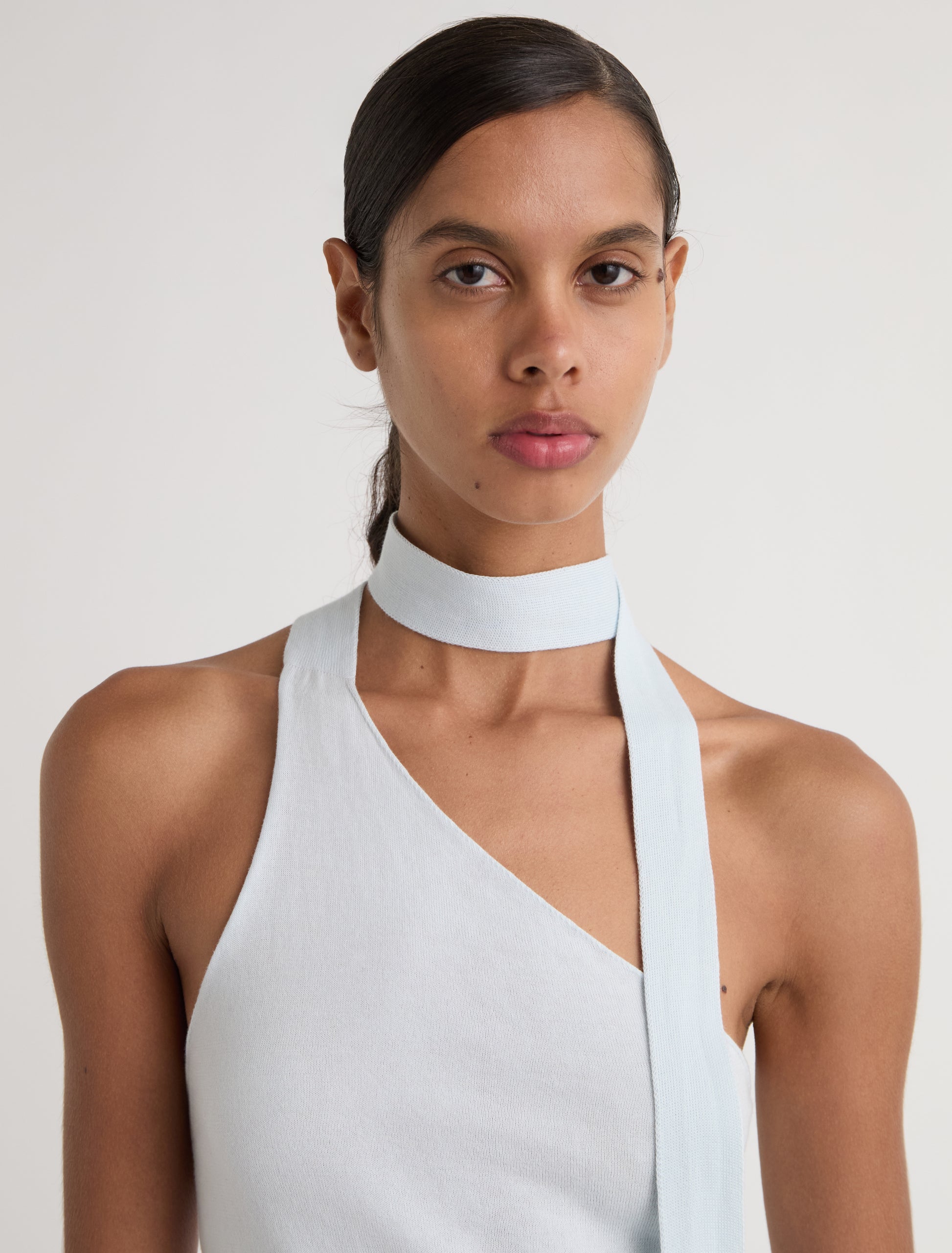 Ali knitted top with a scarf style rolled collar lightblue