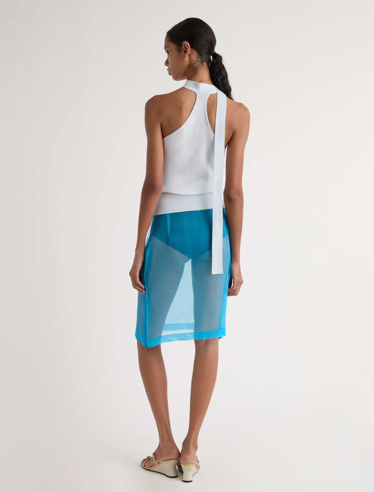 Ali knitted top with a scarf style rolled collar lightblue