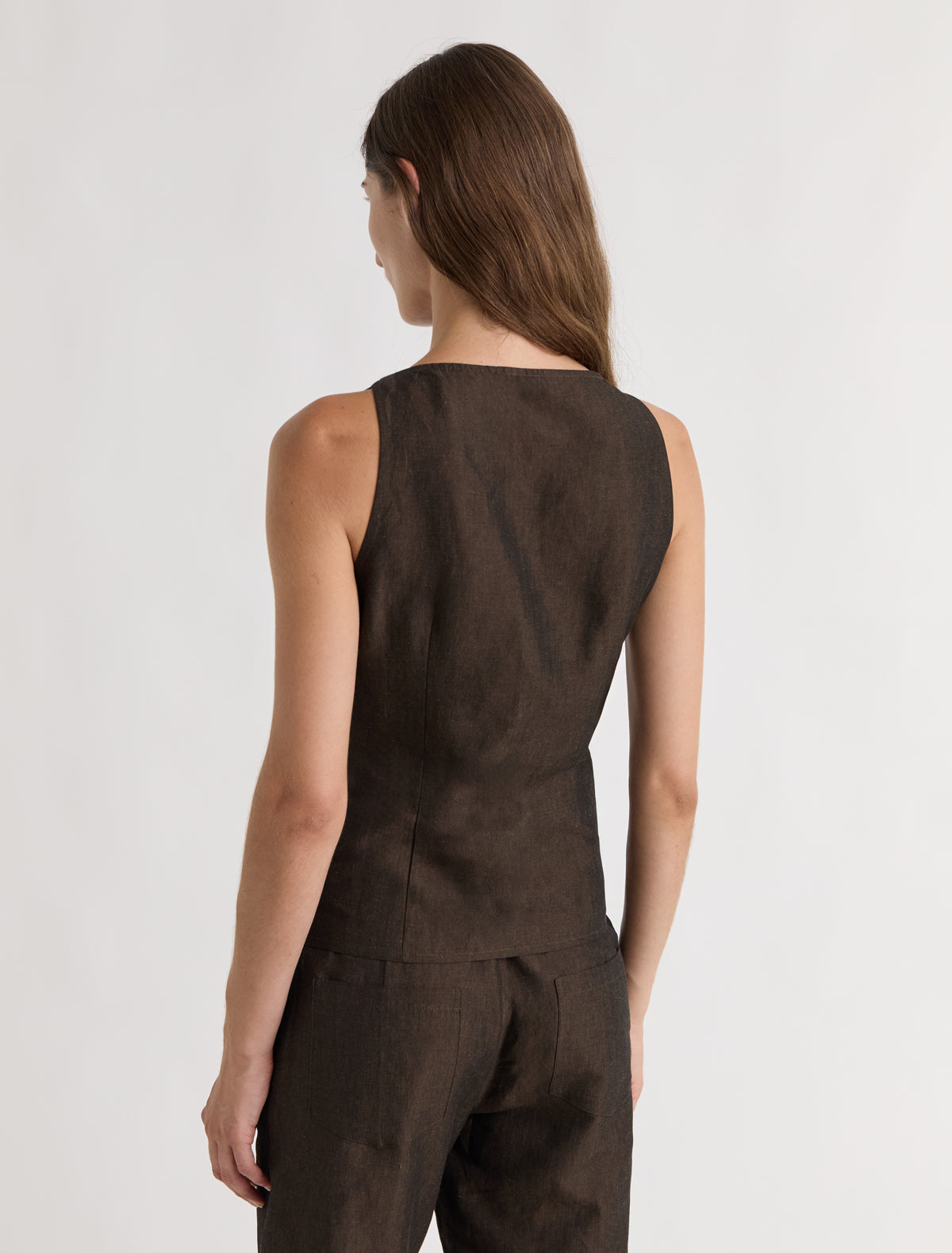 Sveless linen top front button opening brown