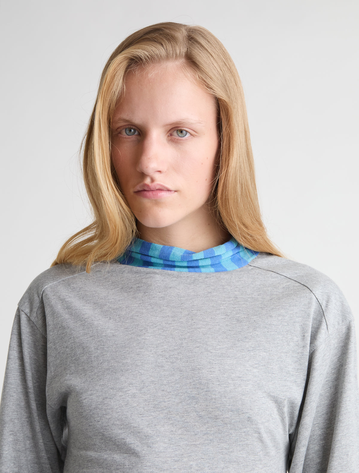 Cala long puffed sleeved top striped knitted collar