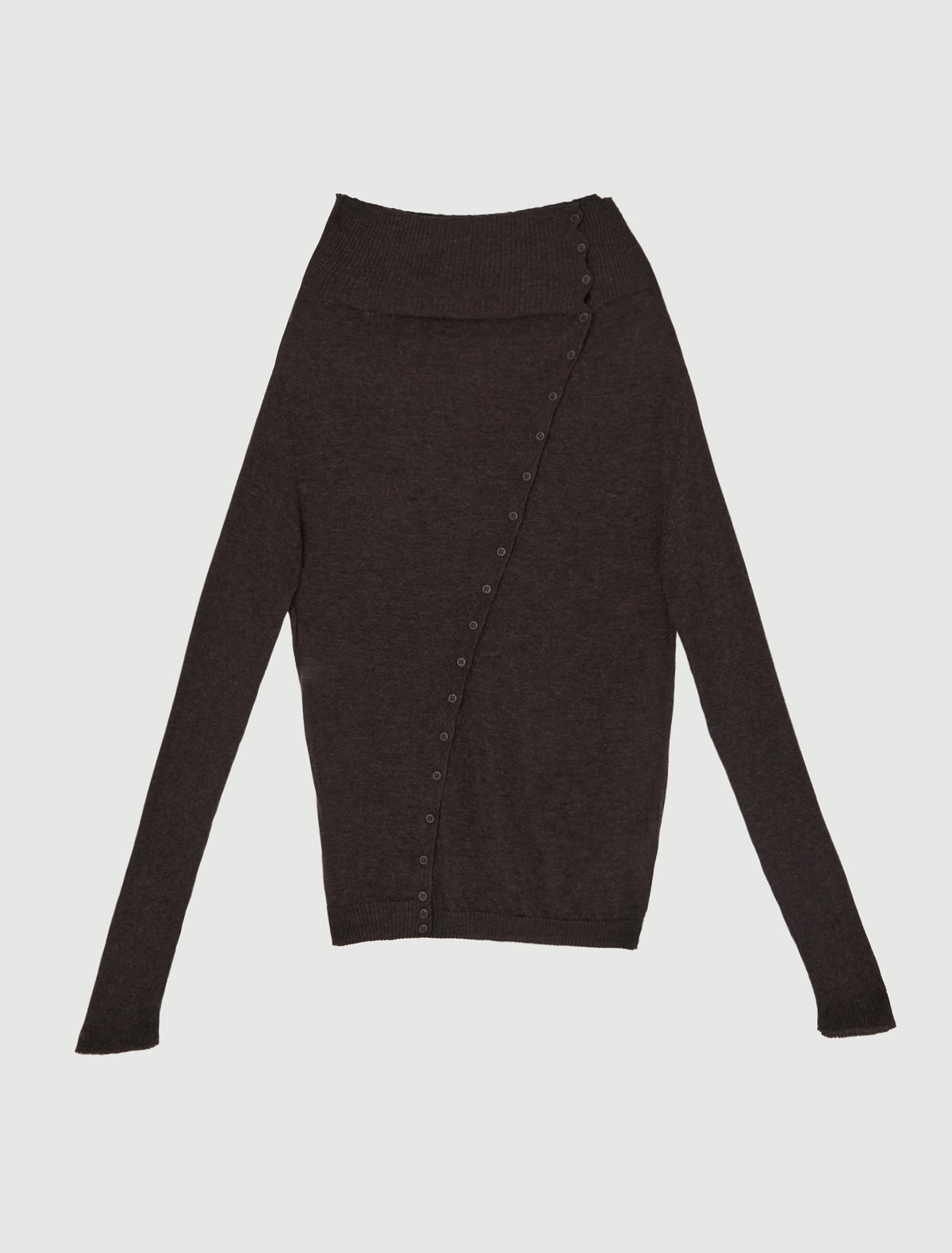 Igna buttoned sweater diagonal closure draped neckline brown