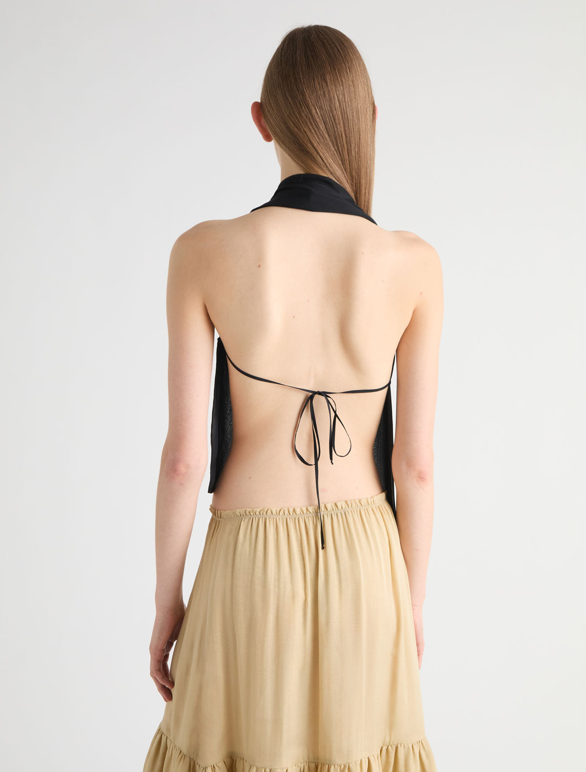 Jinno silk top double slider front zip closure black