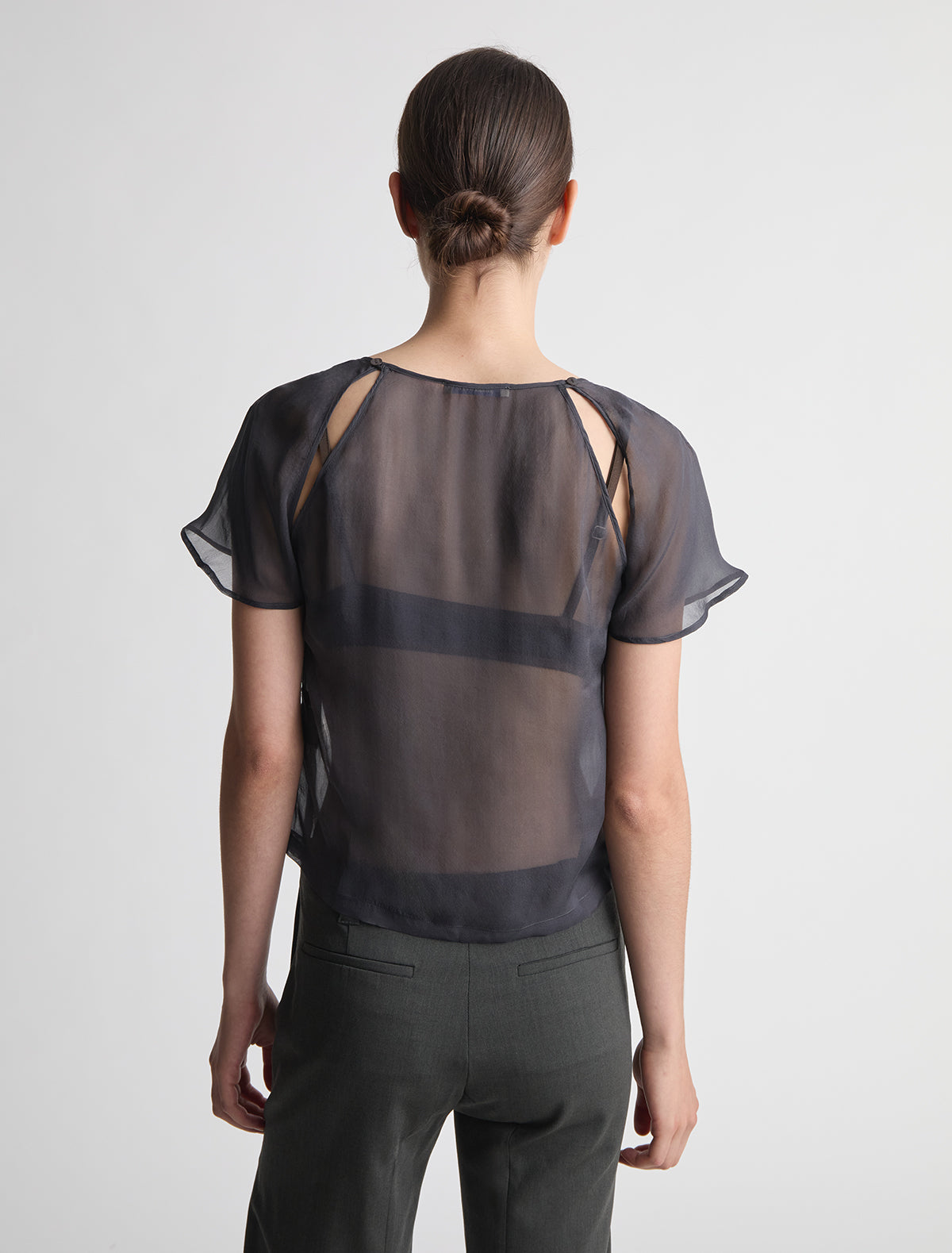 Lira short sleeve silk top side armhole openings grey