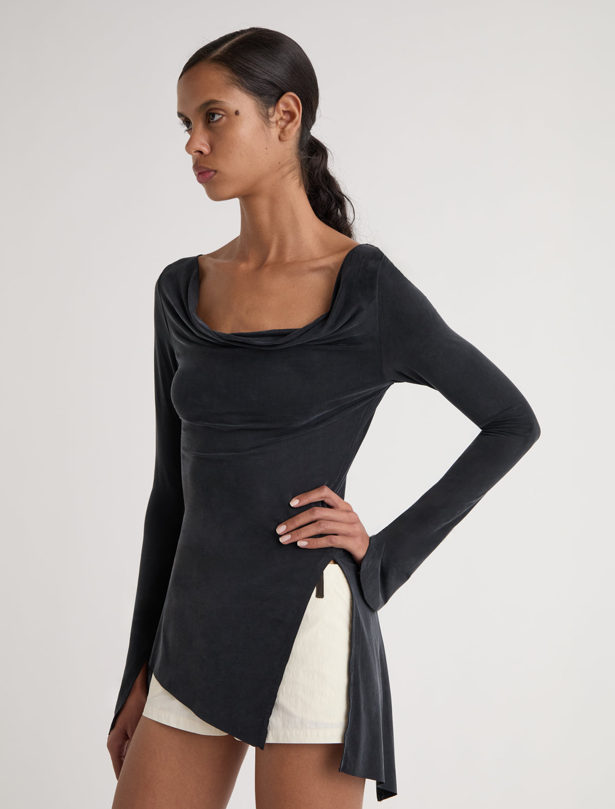 Lotto asymmetric long sleeved cupro top black