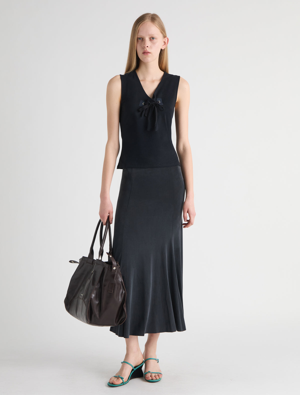 Manir sleeveless top chest patch eyelet adjustable strap black