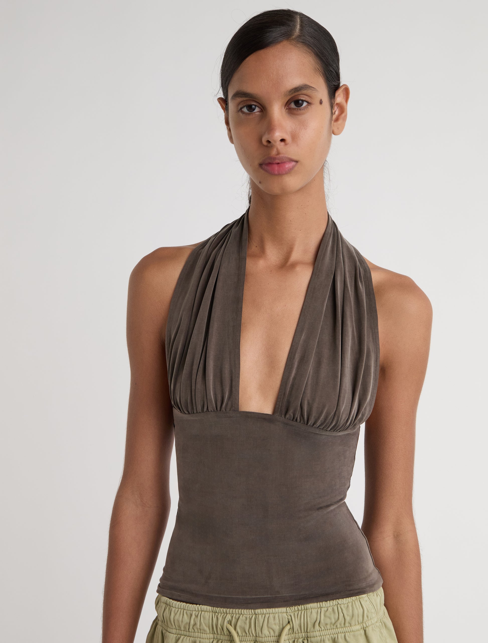 Mopit halter cupro top brown