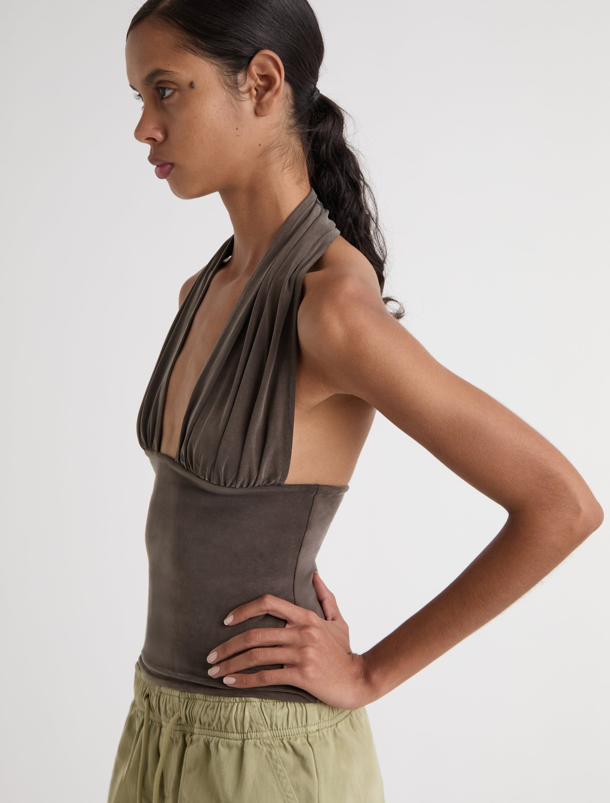 Mopit halter cupro top brown