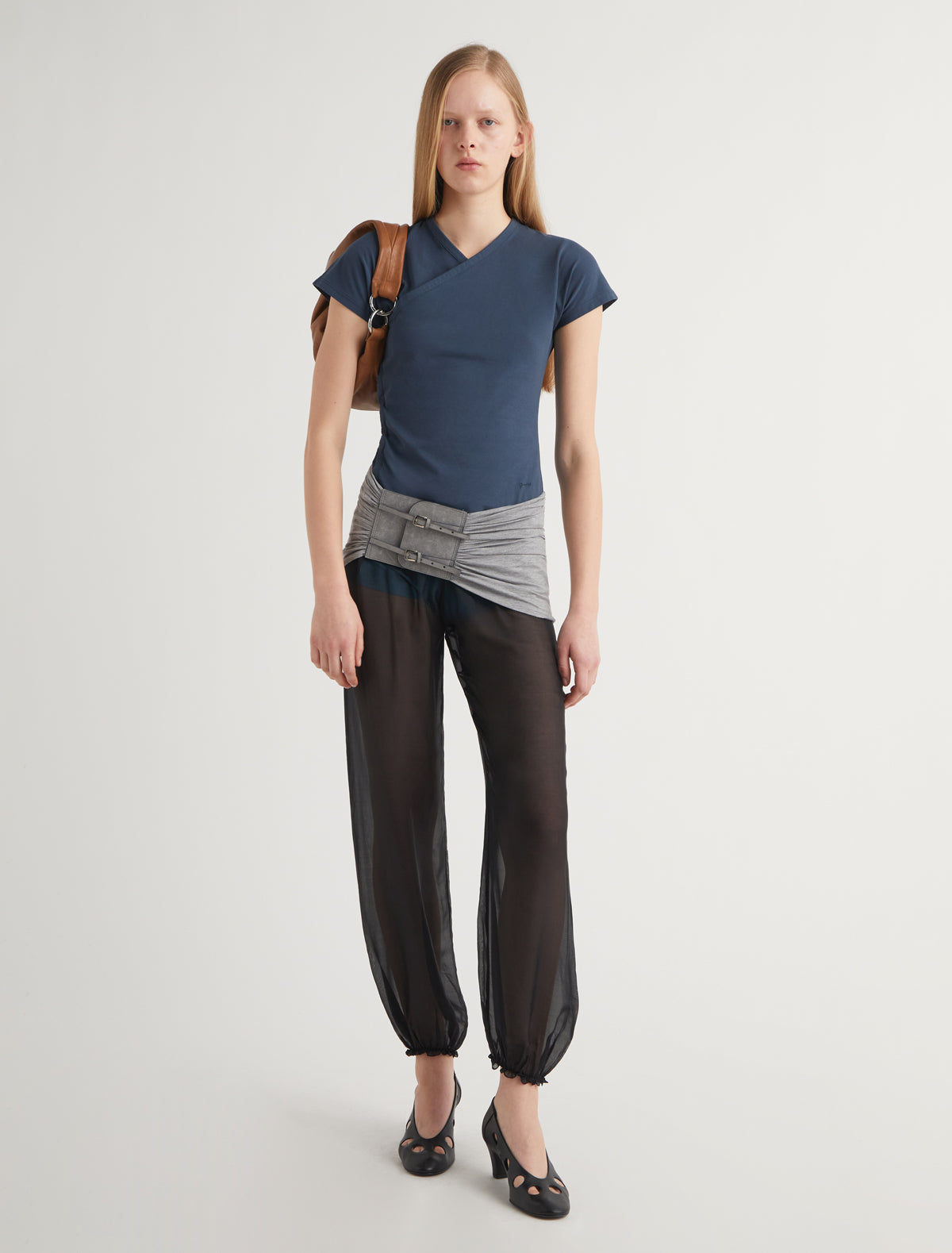 Olimpia crossed ranglan top snap closures embroidered detail blue