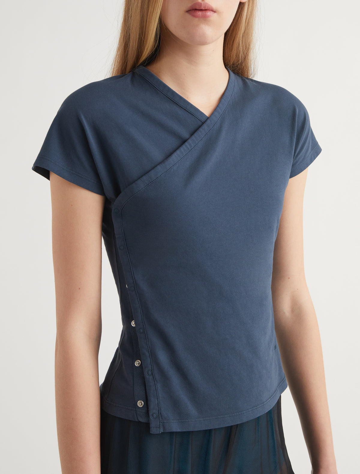 Olimpia crossed ranglan top snap closures embroidered detail blue