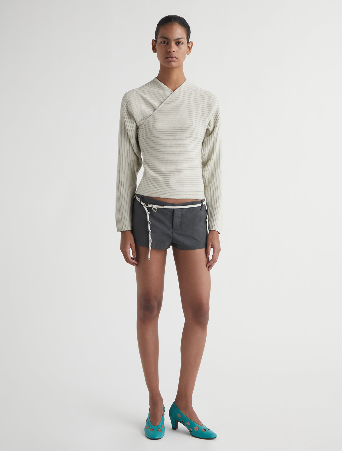 Polenta sweater crossover neckline offwhite