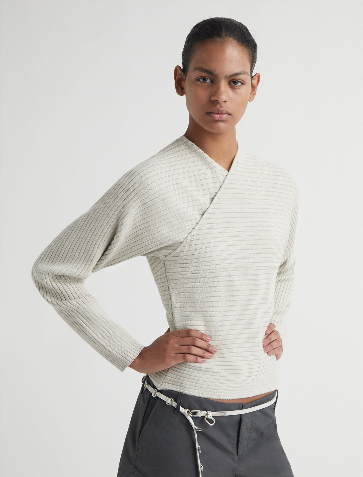 Polenta sweater crossover neckline offwhite