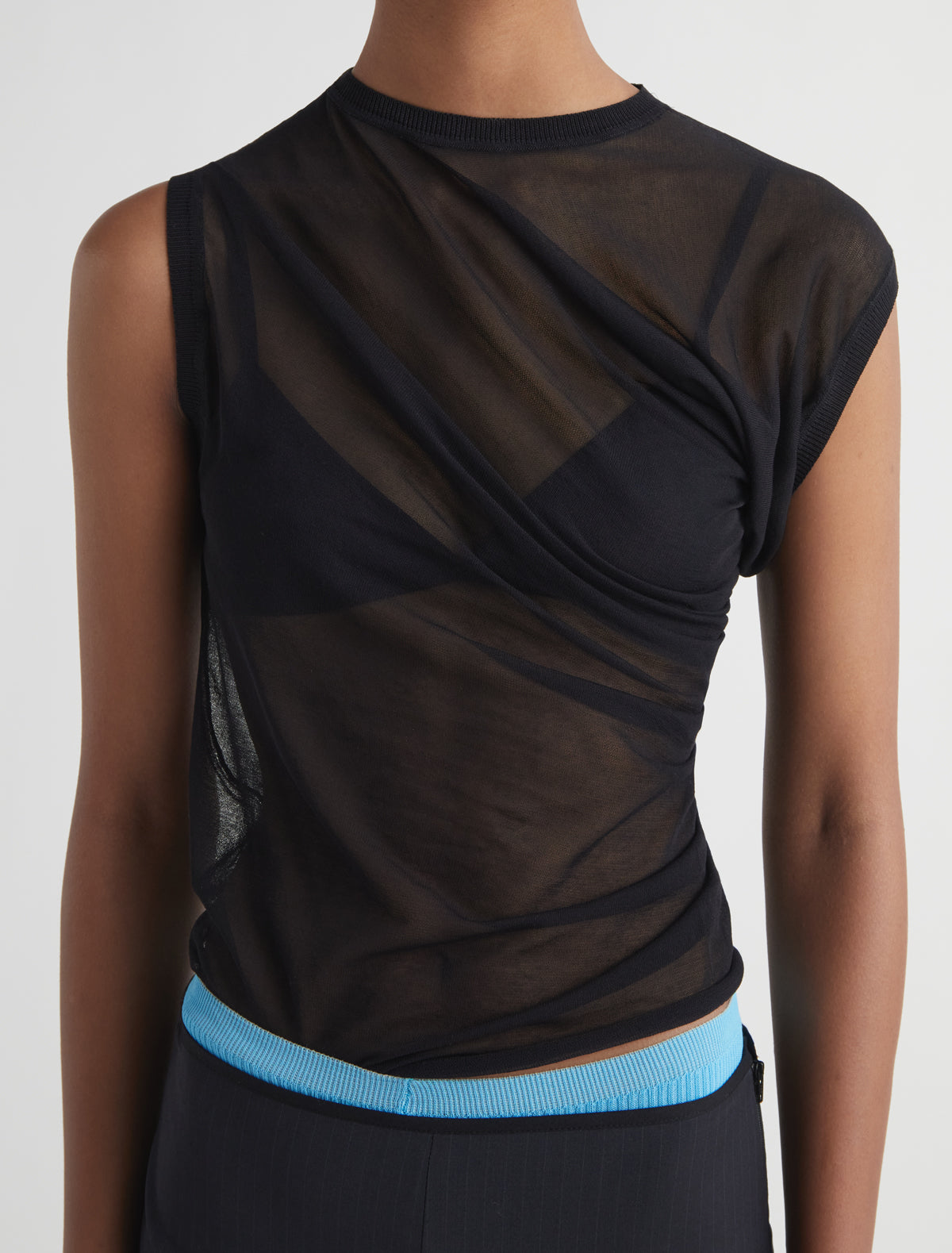 Raven ii asymmetrical knit top draped detailing black