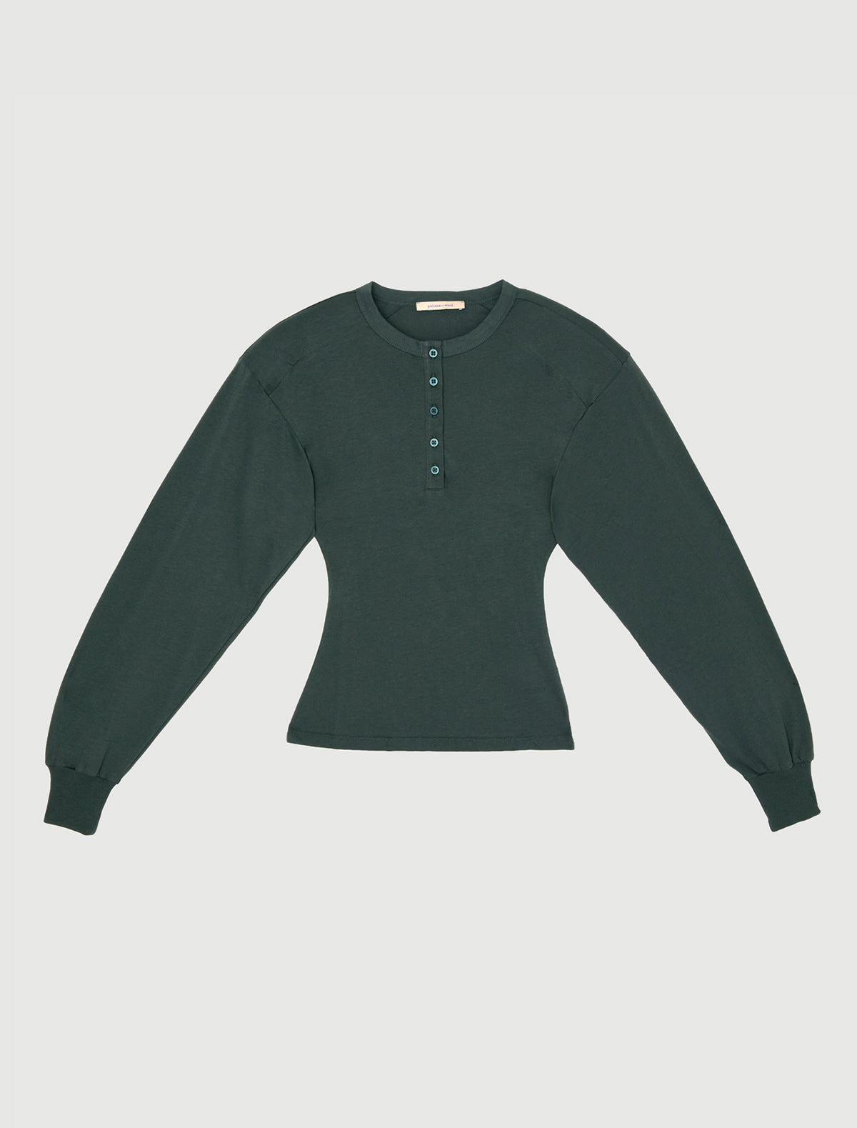 Ryno long sleeve top henley neckline shoulder pads khaki