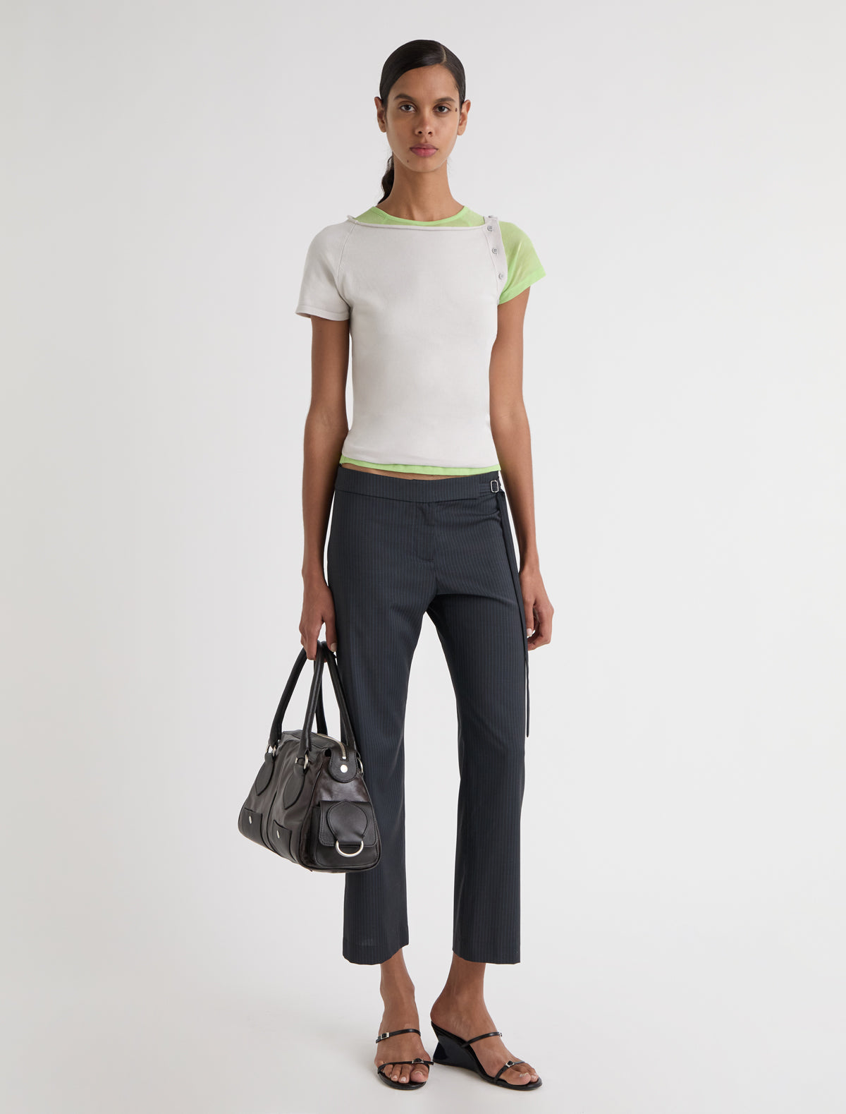 Samir asymmetrical top short sleeve one side sleeveless design grey