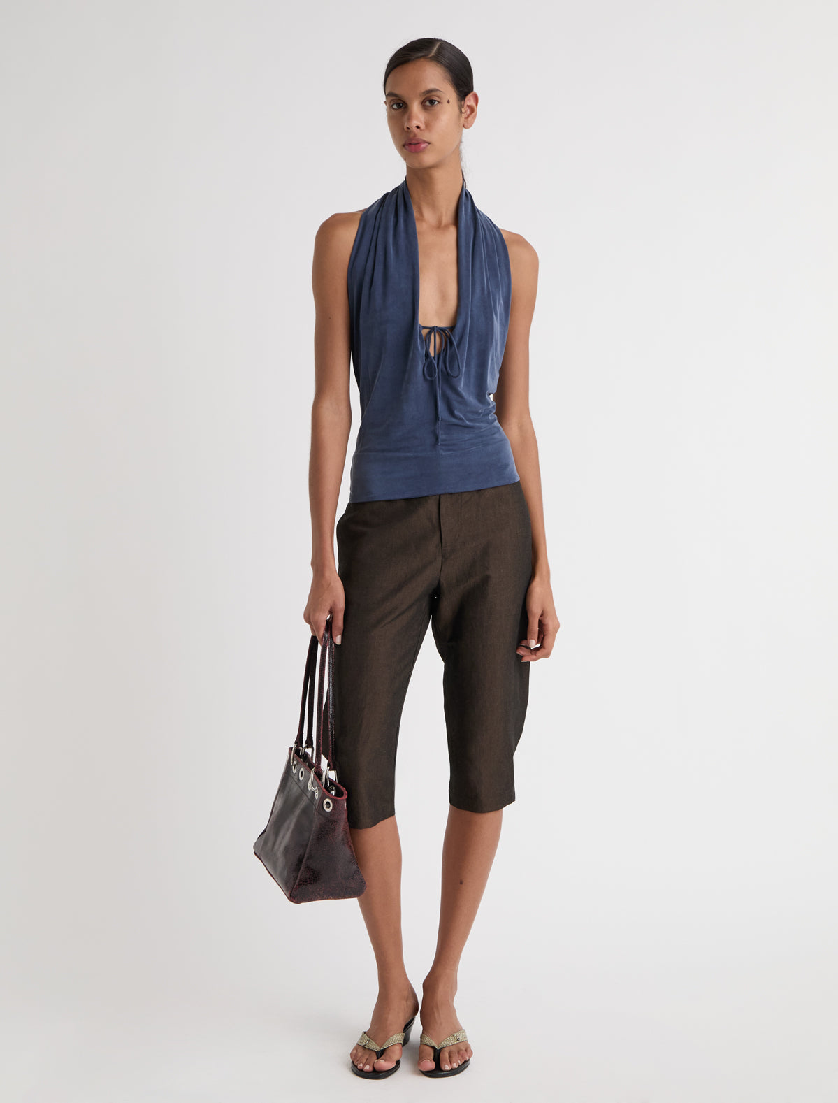 Sapito sheer halter top front lacing navy