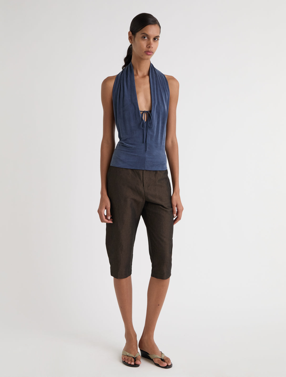 Sapito sheer halter top front lacing navy