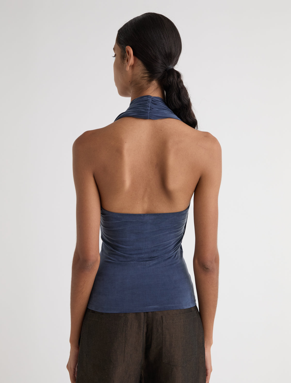 Sapito sheer halter top front lacing navy