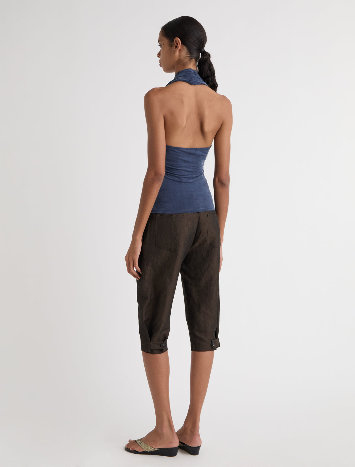 Sapito sheer halter top front lacing navy