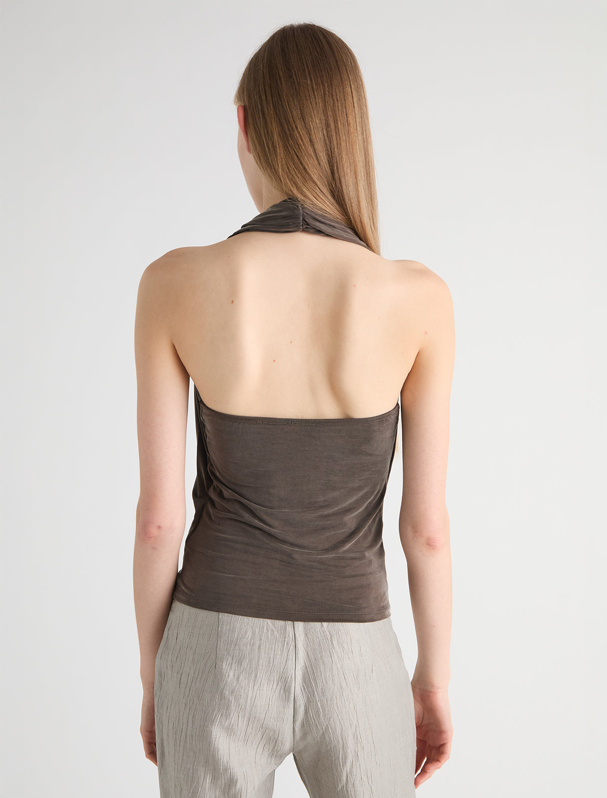 Sapito sheer halter top front lacing darkbrown