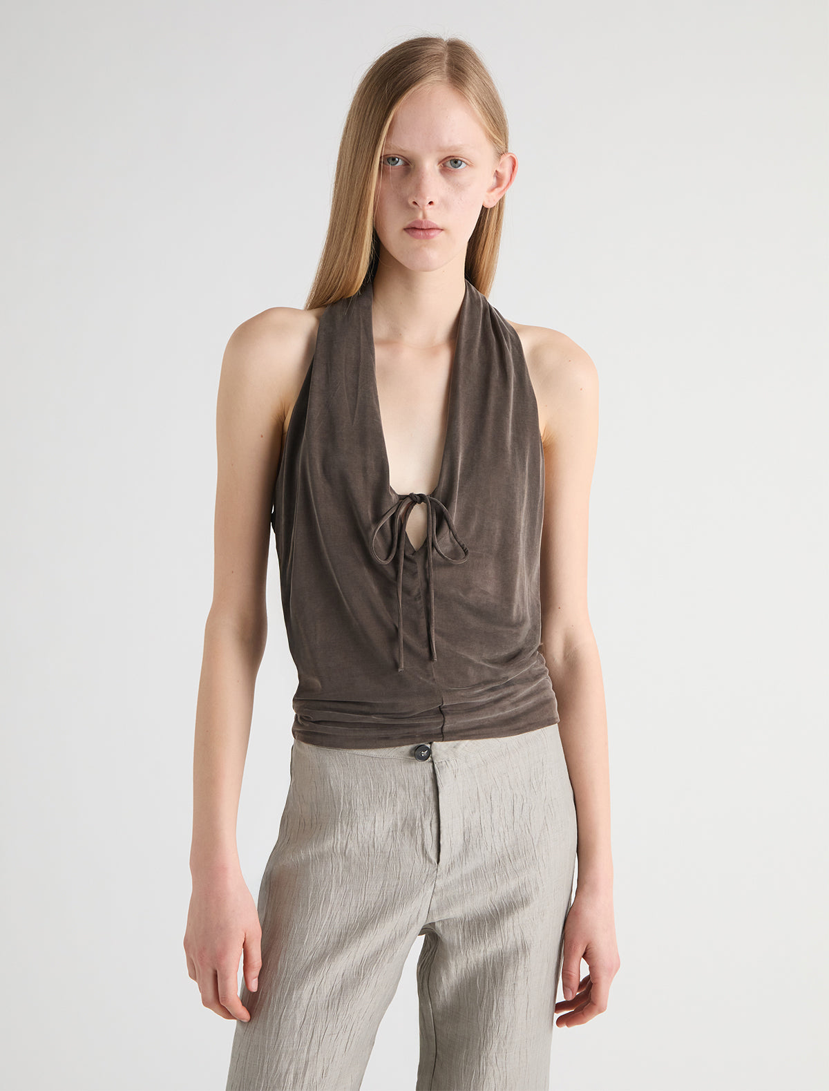 Sapito sheer halter top front lacing darkbrown