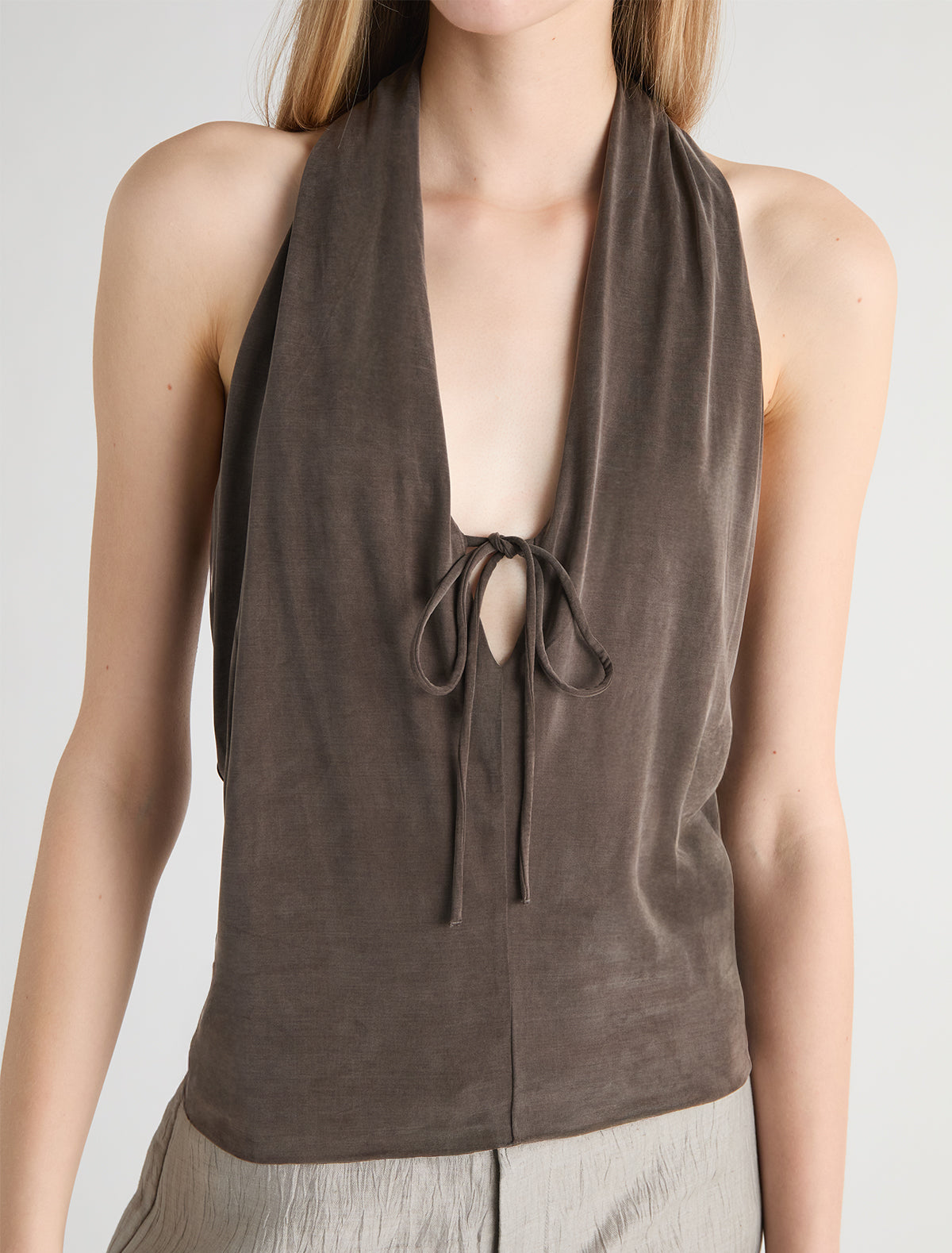 Sapito sheer halter top front lacing darkbrown