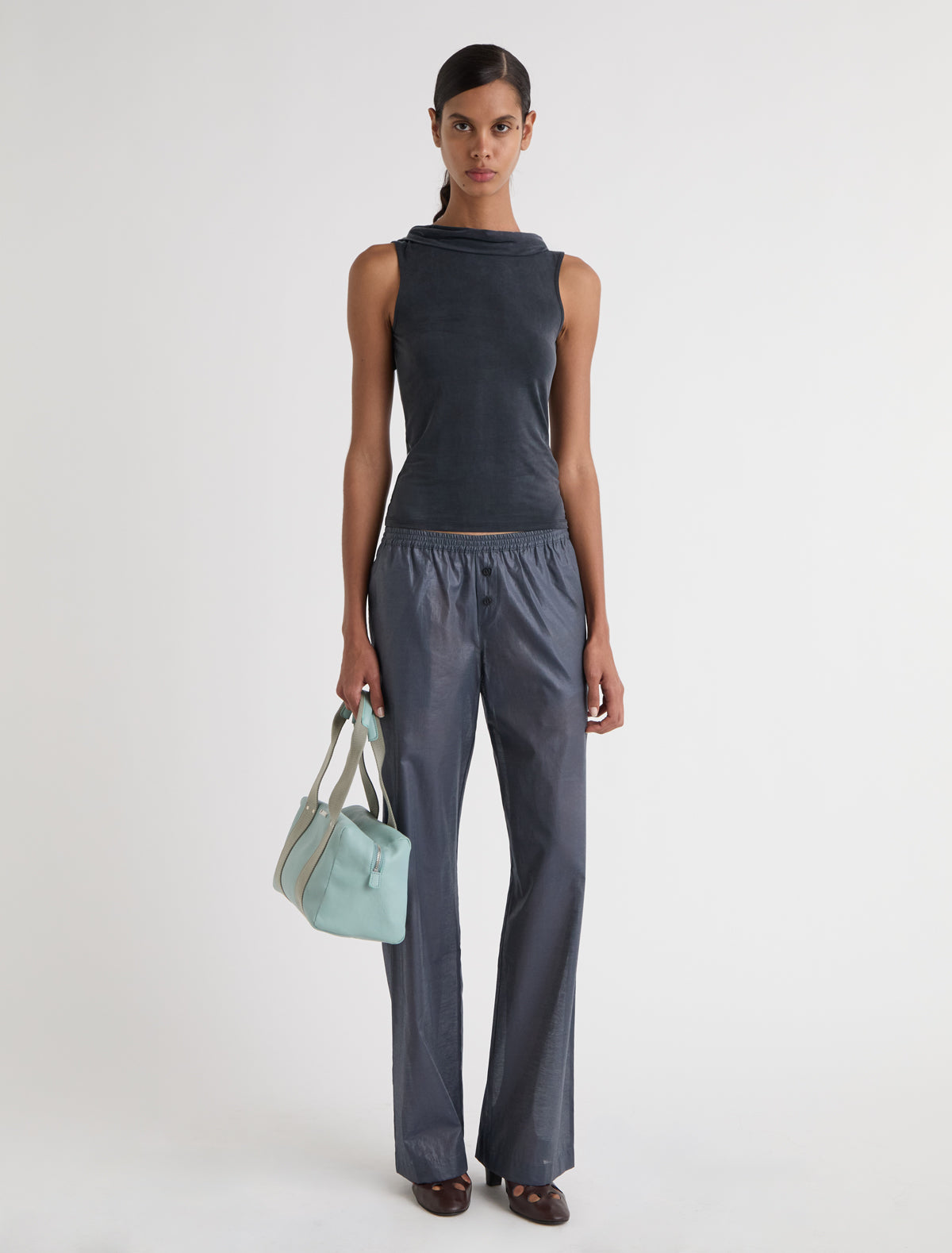 Taro cupro top open back draped piece black