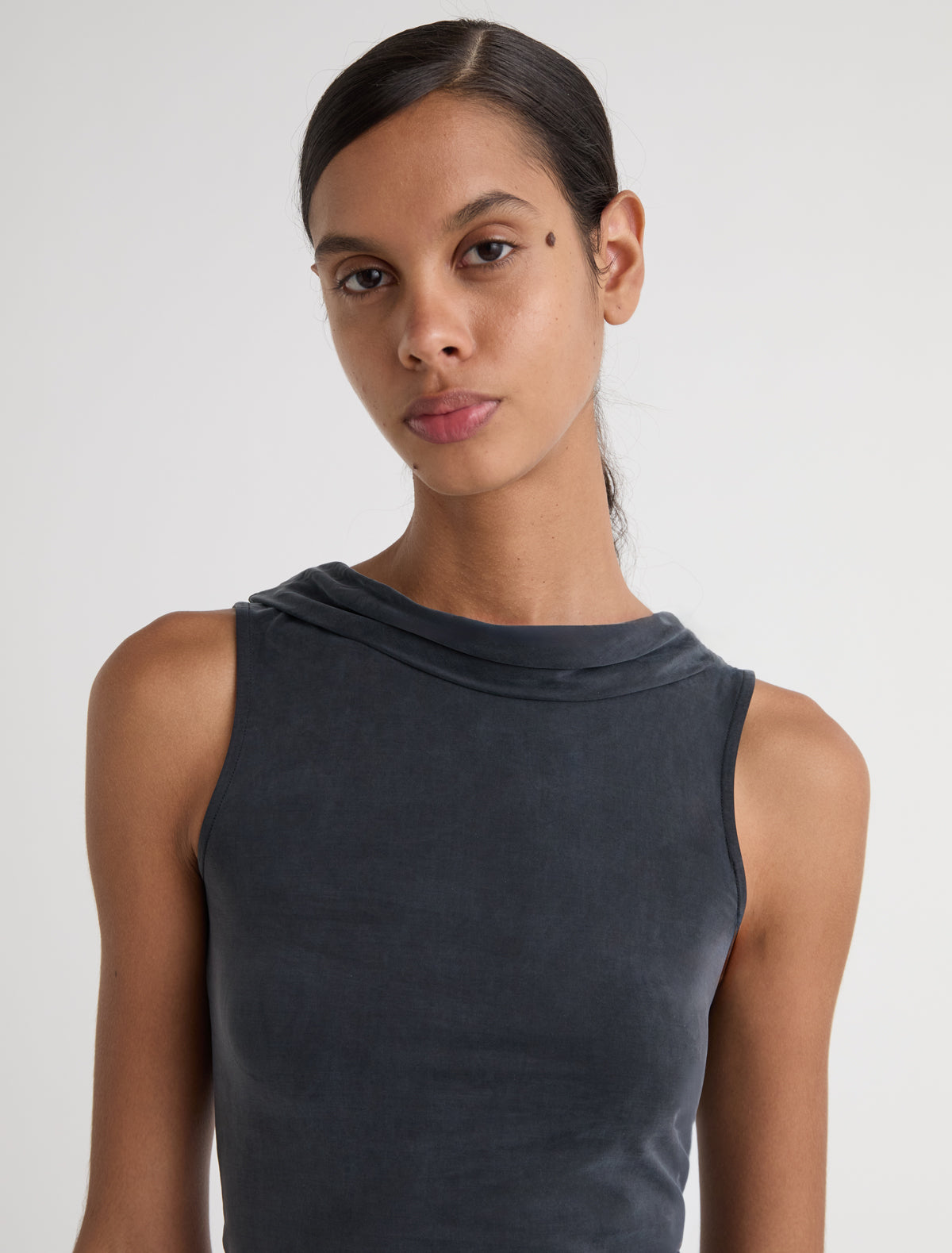 Taro cupro top open back draped piece black