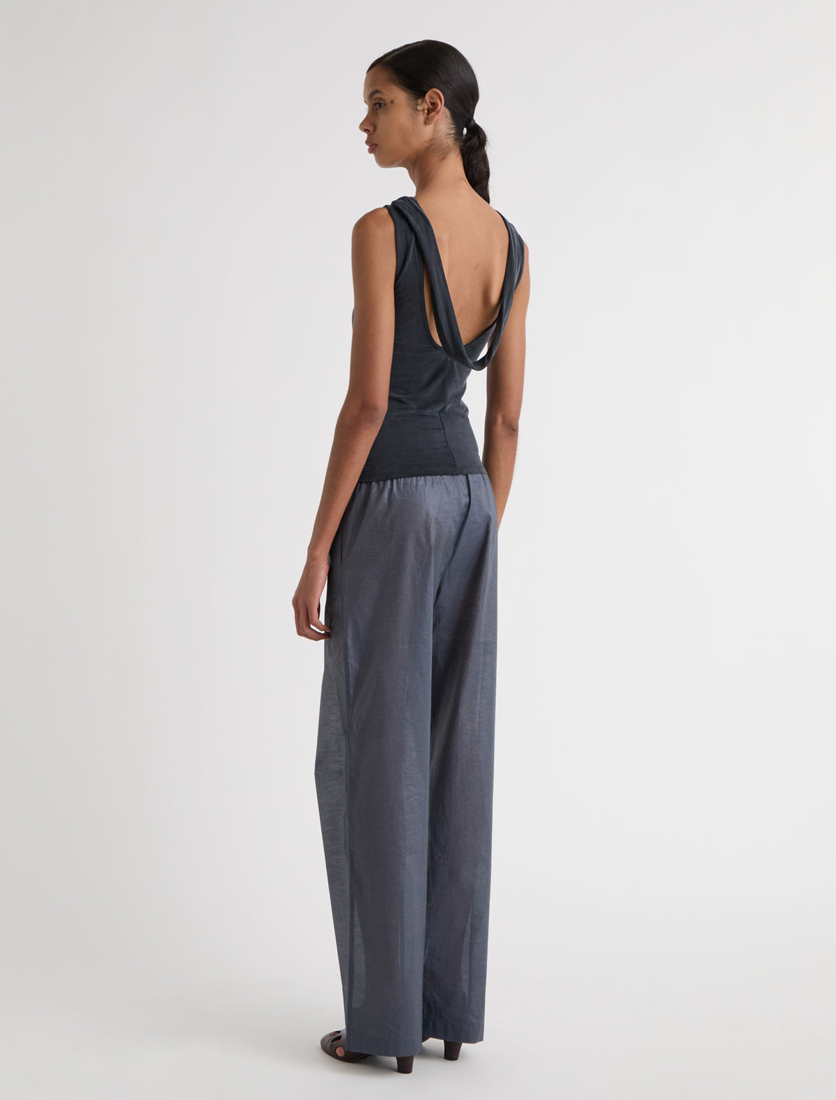 Taro cupro top open back draped piece black