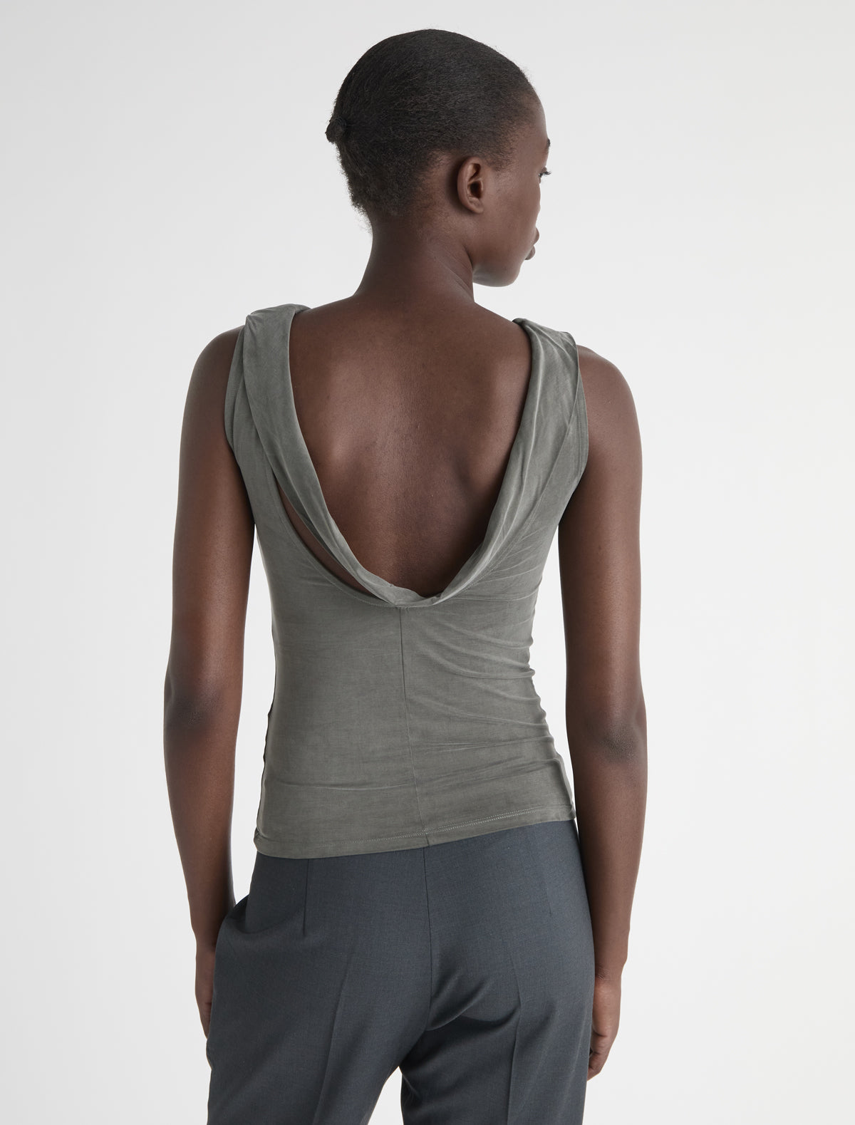 Taro cupro top open back draped piece khaki