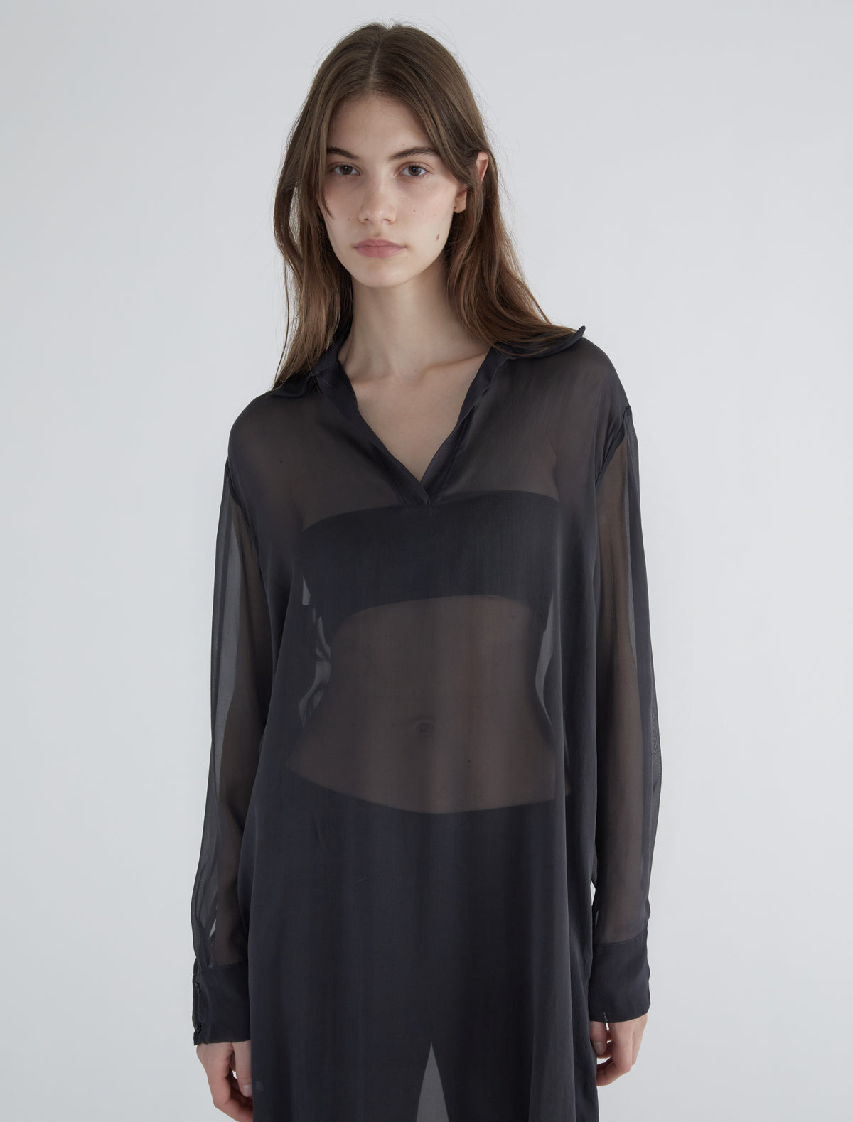Sabre long silk tunic polo style collar