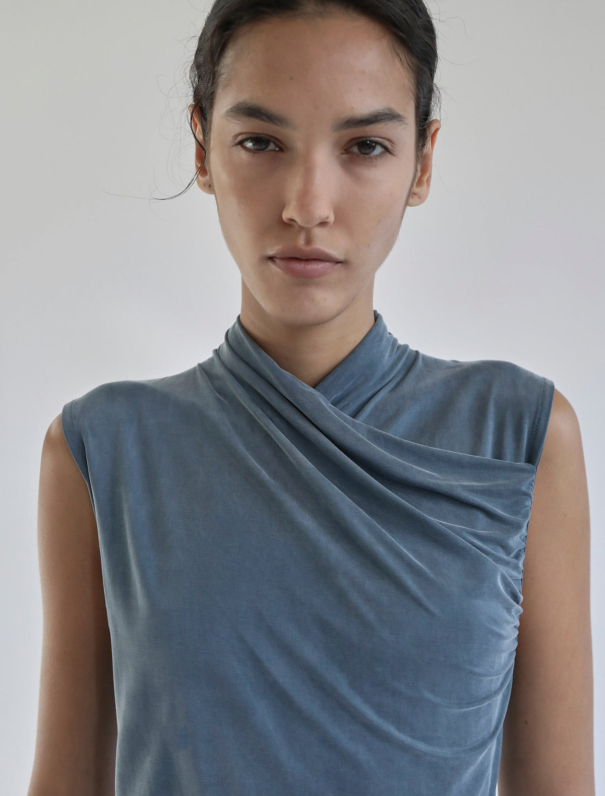 Such short dress draped wrap style neckline