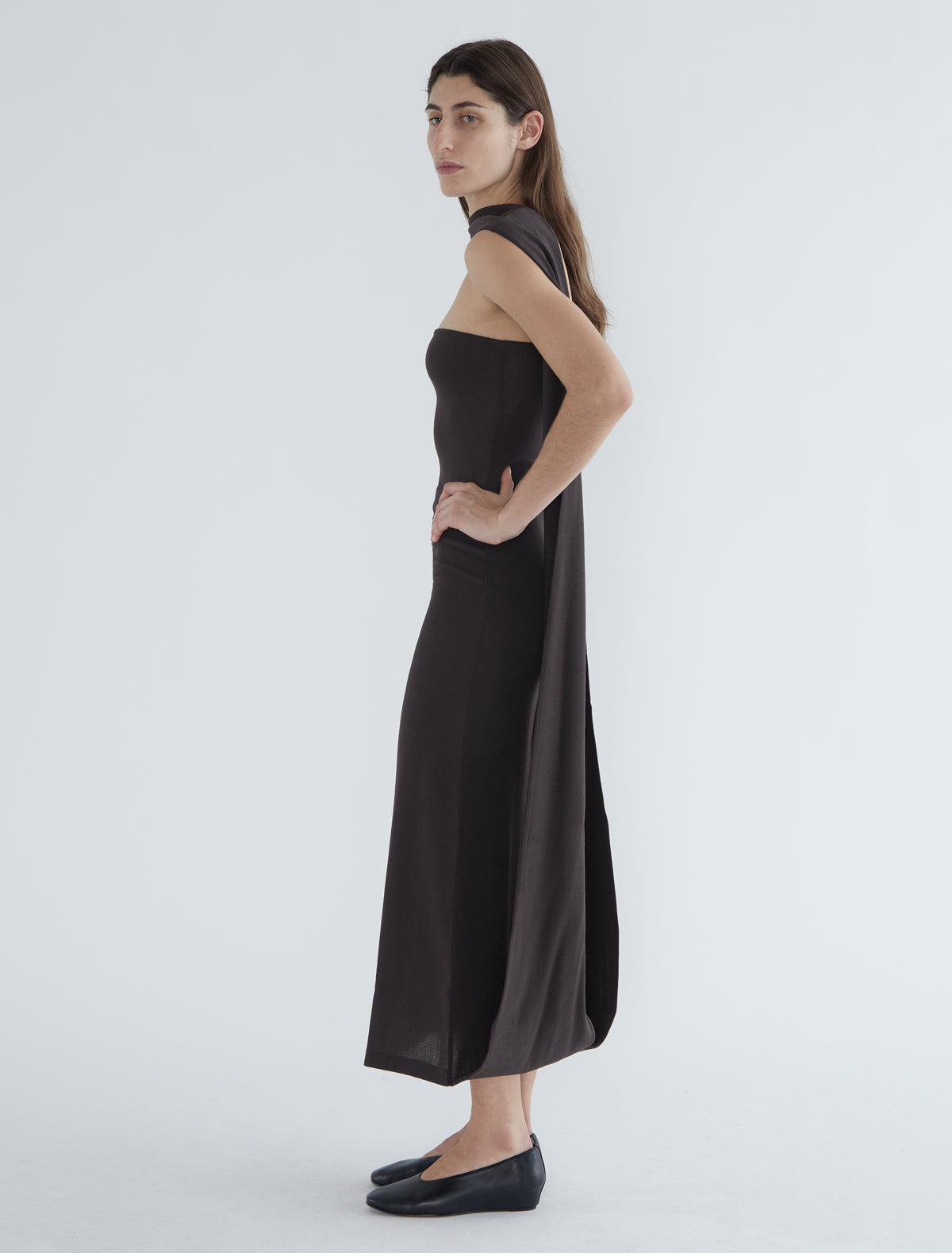 Alberch fitted long bandeau wool dress grey