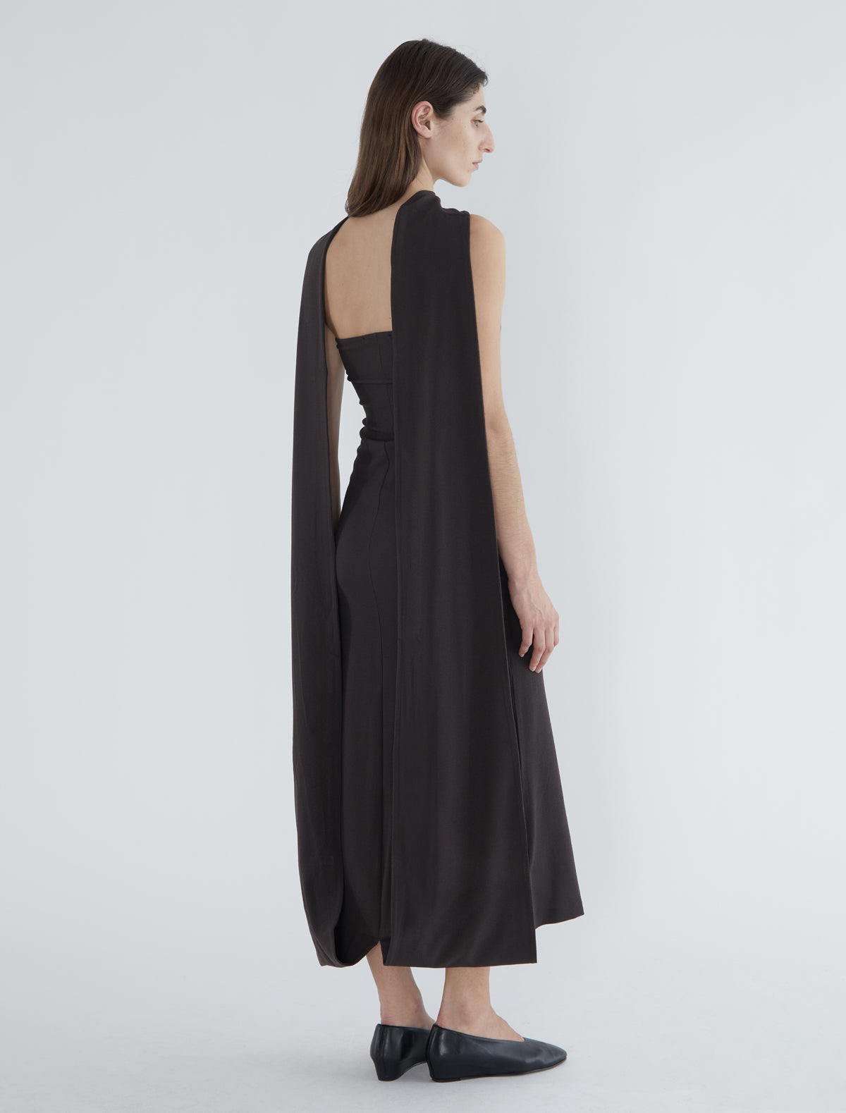 Alberch fitted long bandeau wool dress grey