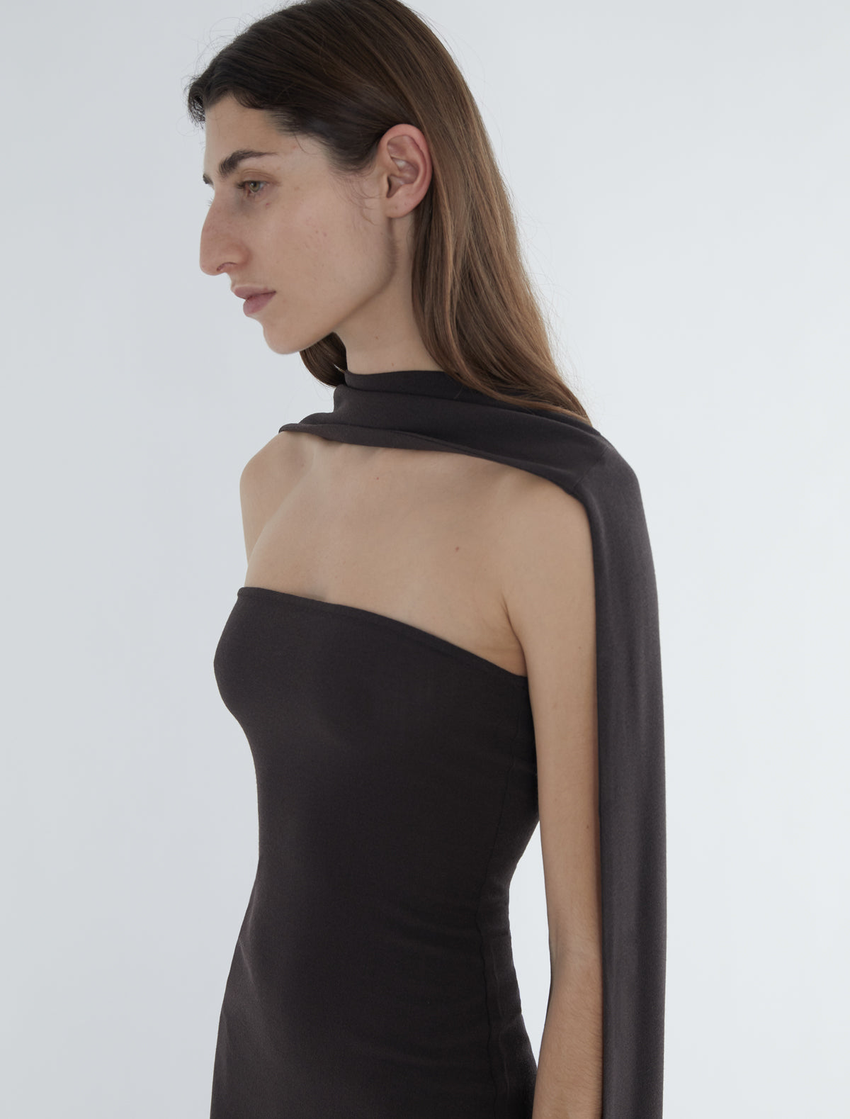 Alberch fitted long bandeau wool dress grey