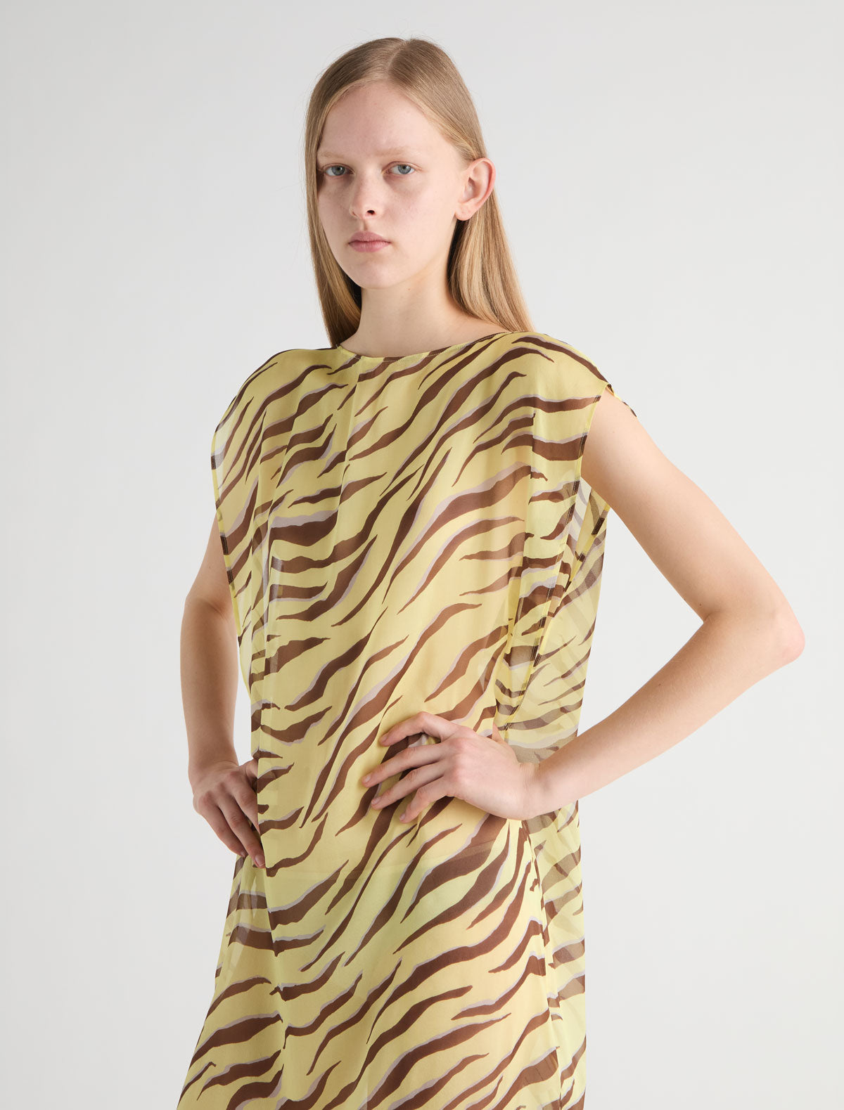 Bibbit long straight zebra print dress double position design yellow