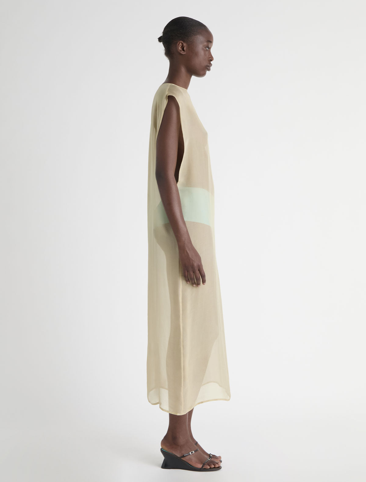 Long bibbit long straight dress double position design ecru