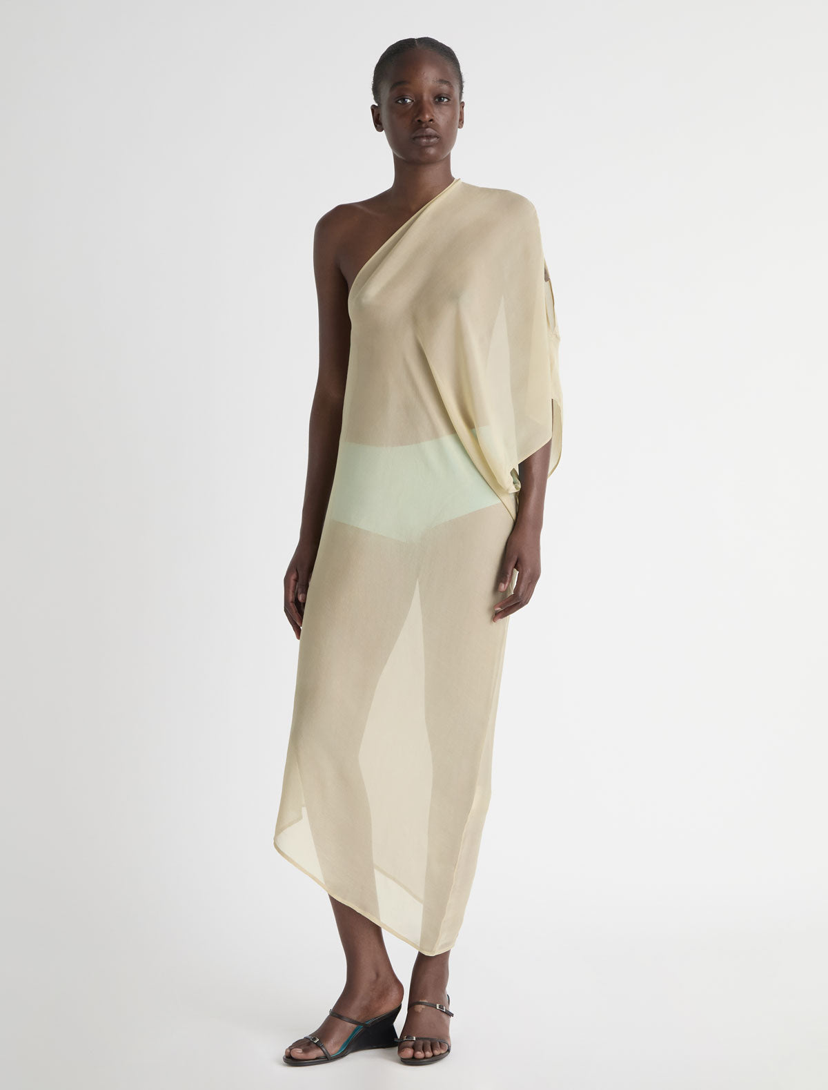 Long bibbit long straight dress double position design ecru