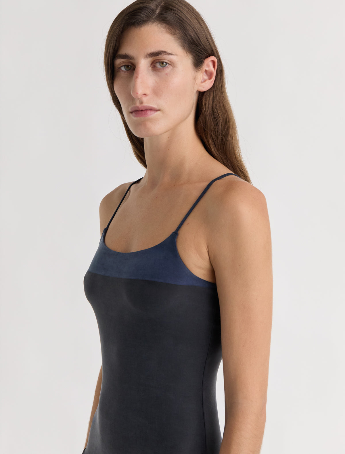 Naro long strappy cupro dress with ruffle detailing navy