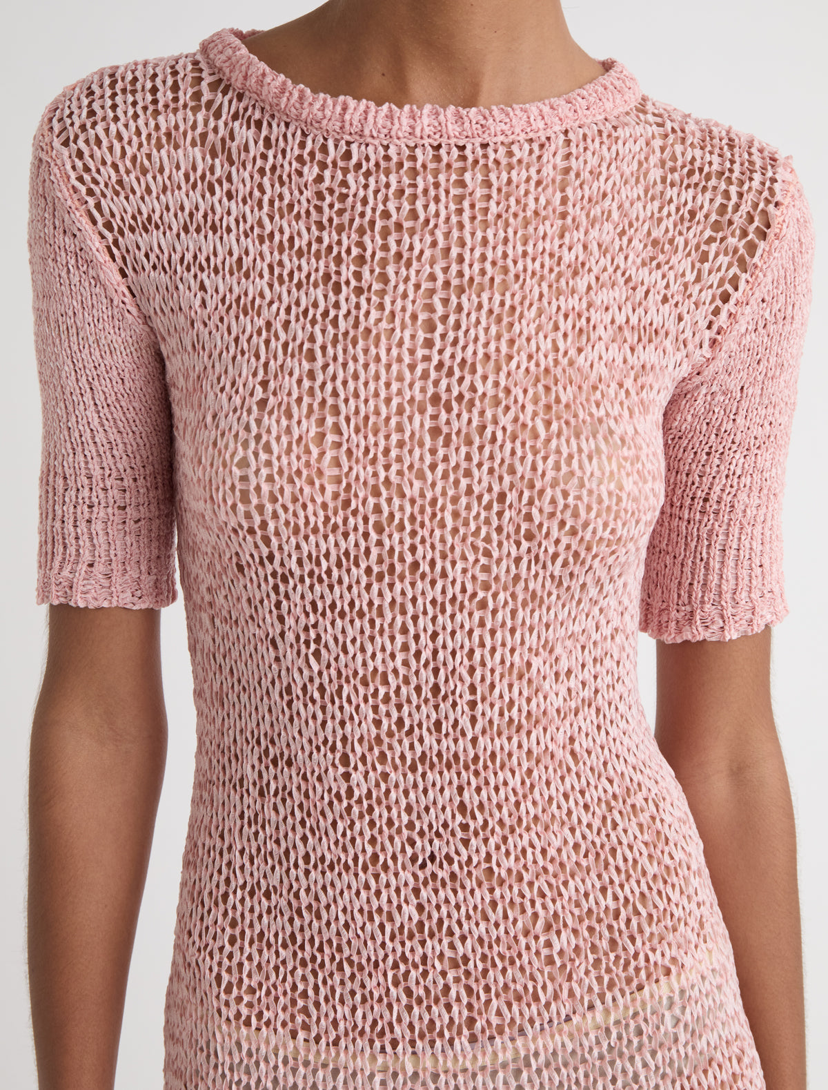 Vero long dress short sleeves neckline ruffled effect pink