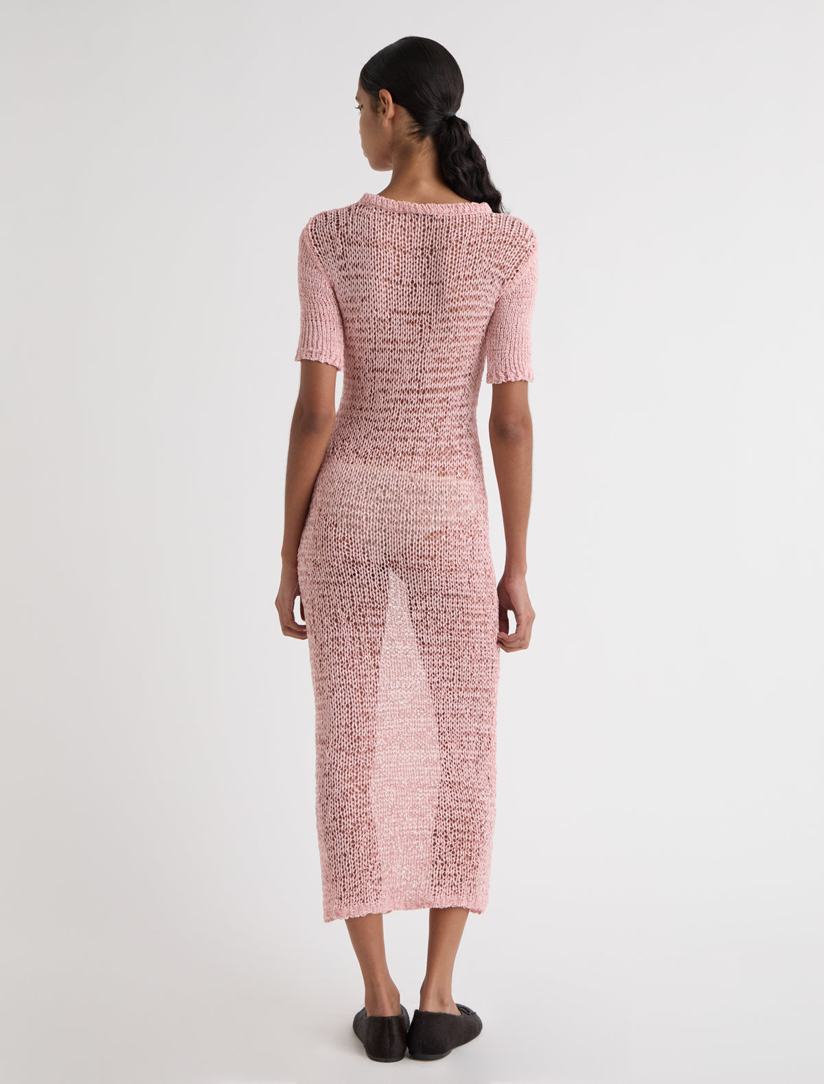 Vero long dress short sleeves neckline ruffled effect pink