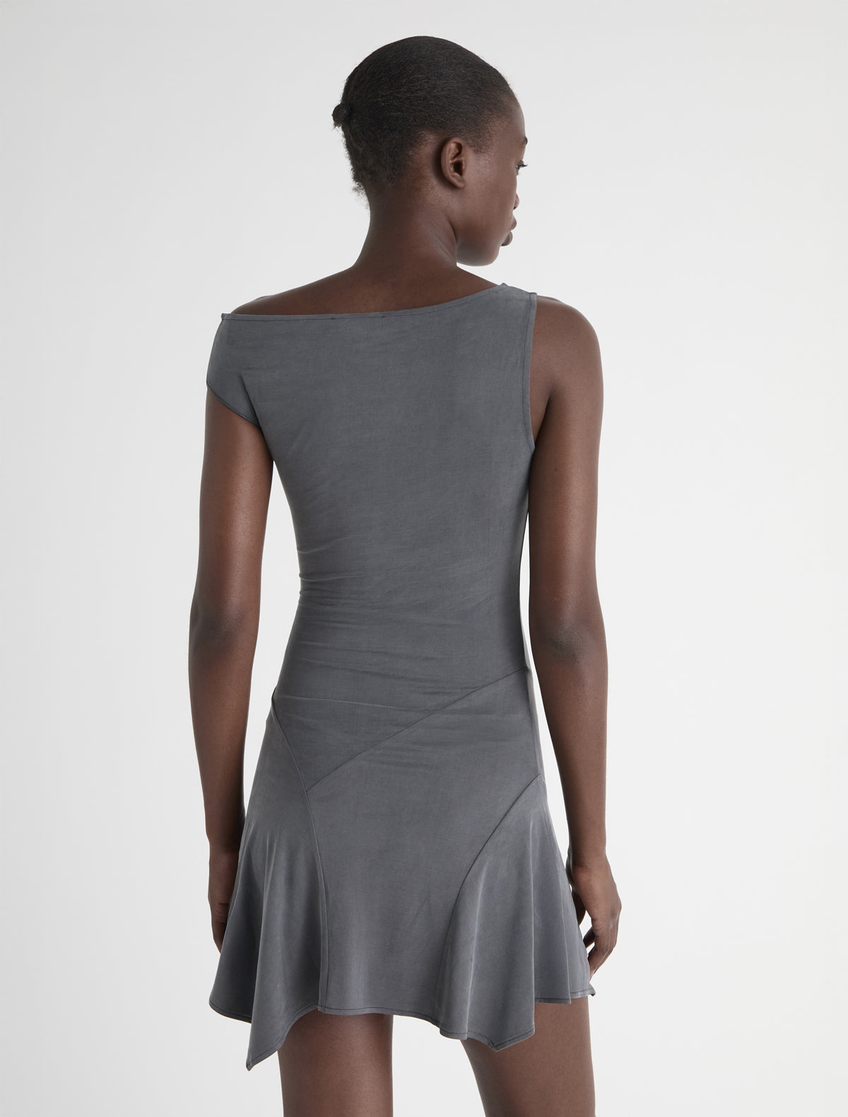 Mini yausi fitted dress asymmetric shoulders grey