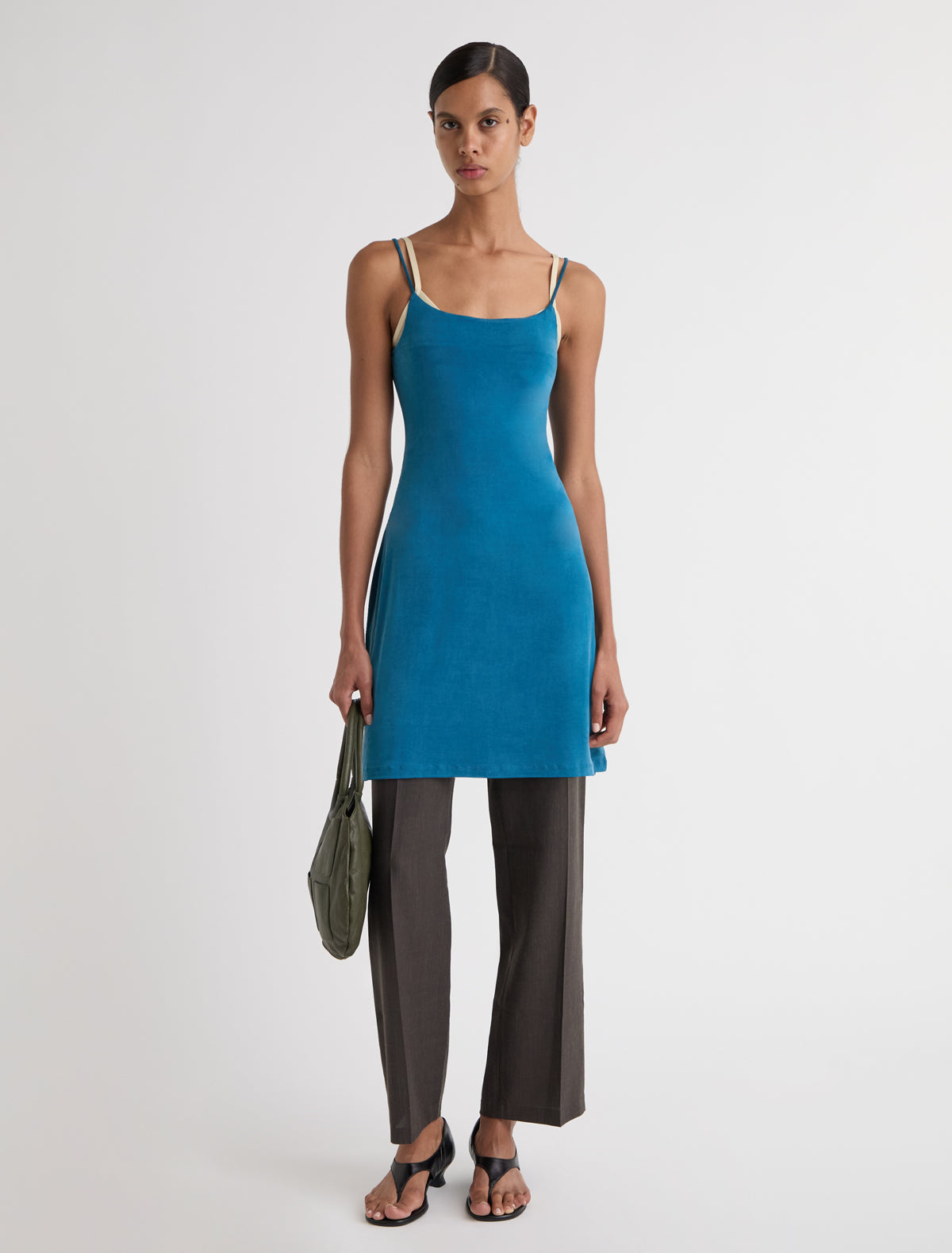 Zuno dress short strappy cupro dress cyan