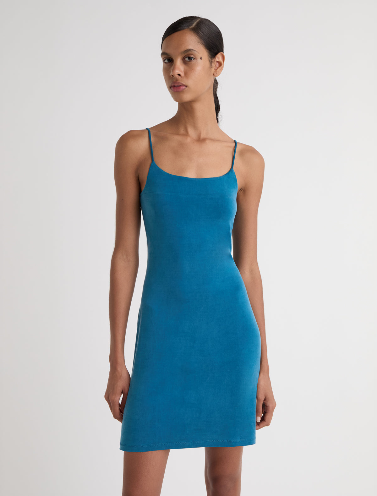 Zuno dress short strappy cupro dress cyan