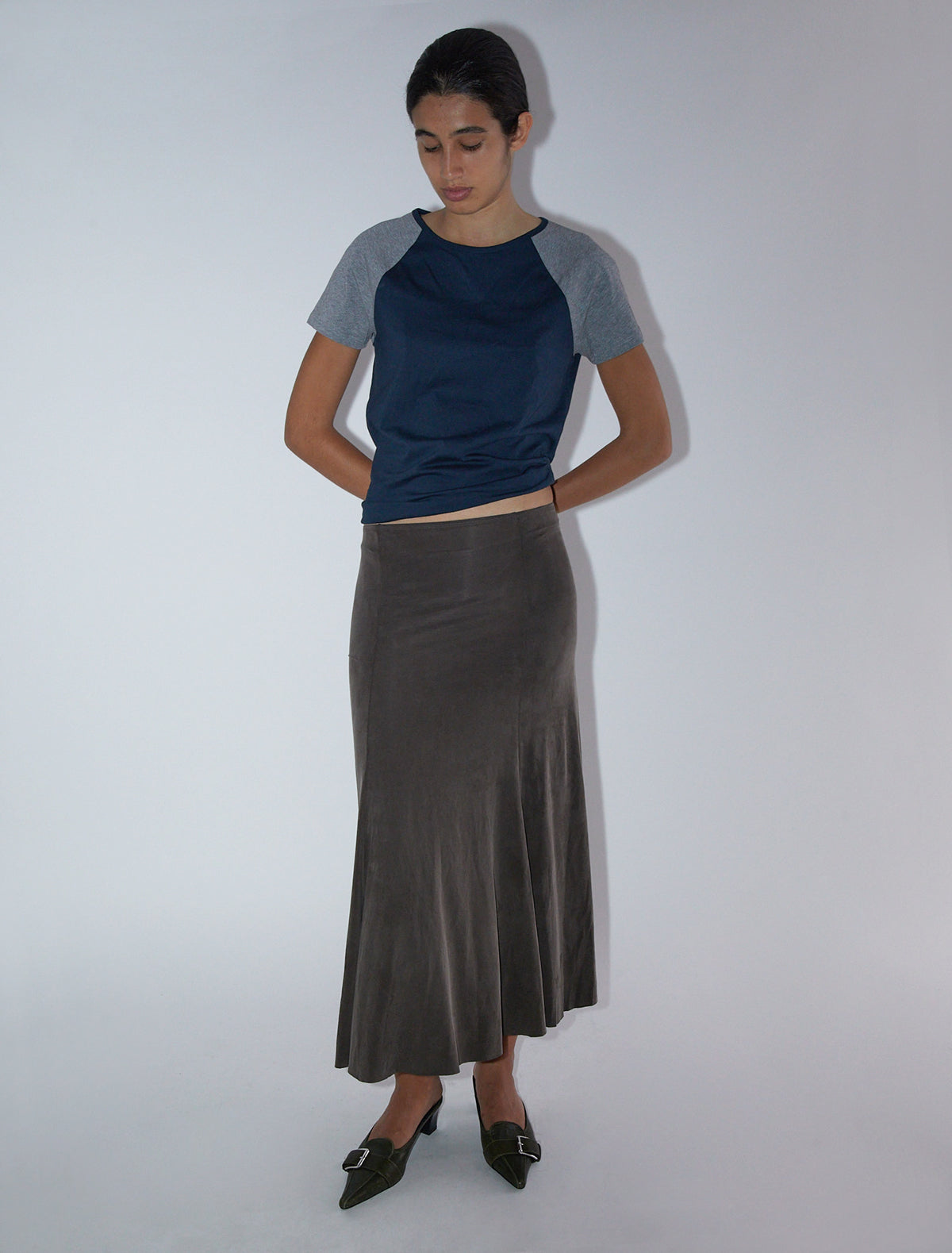 Vicky flared cupro skirt brown