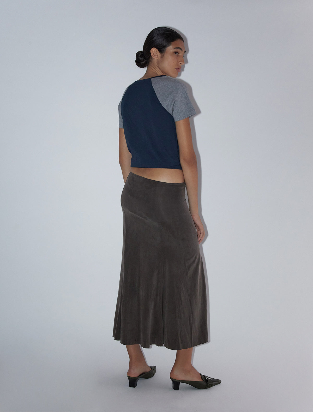 Vicky flared cupro skirt brown