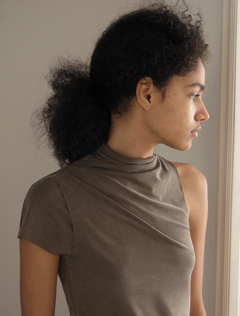 Elvira asymmetric cupro top brown